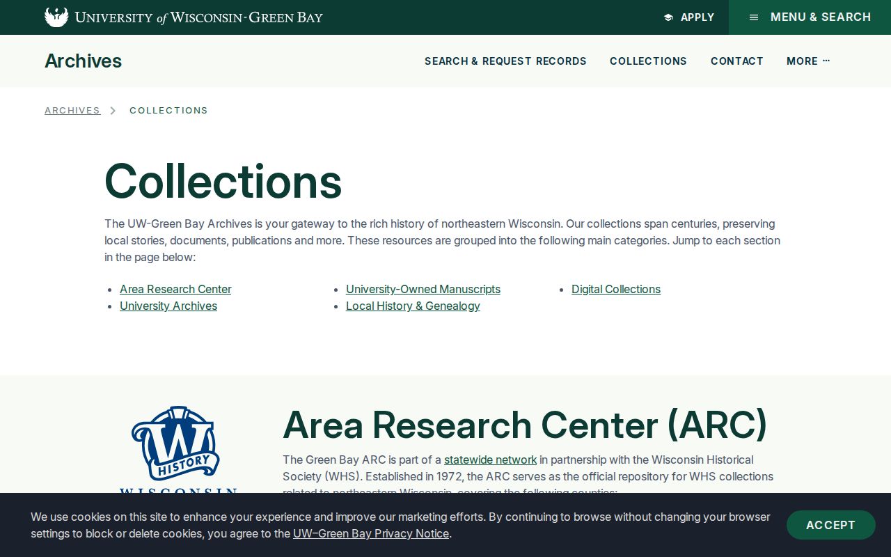 UW-Green Bay Area Research Center collections for directory research