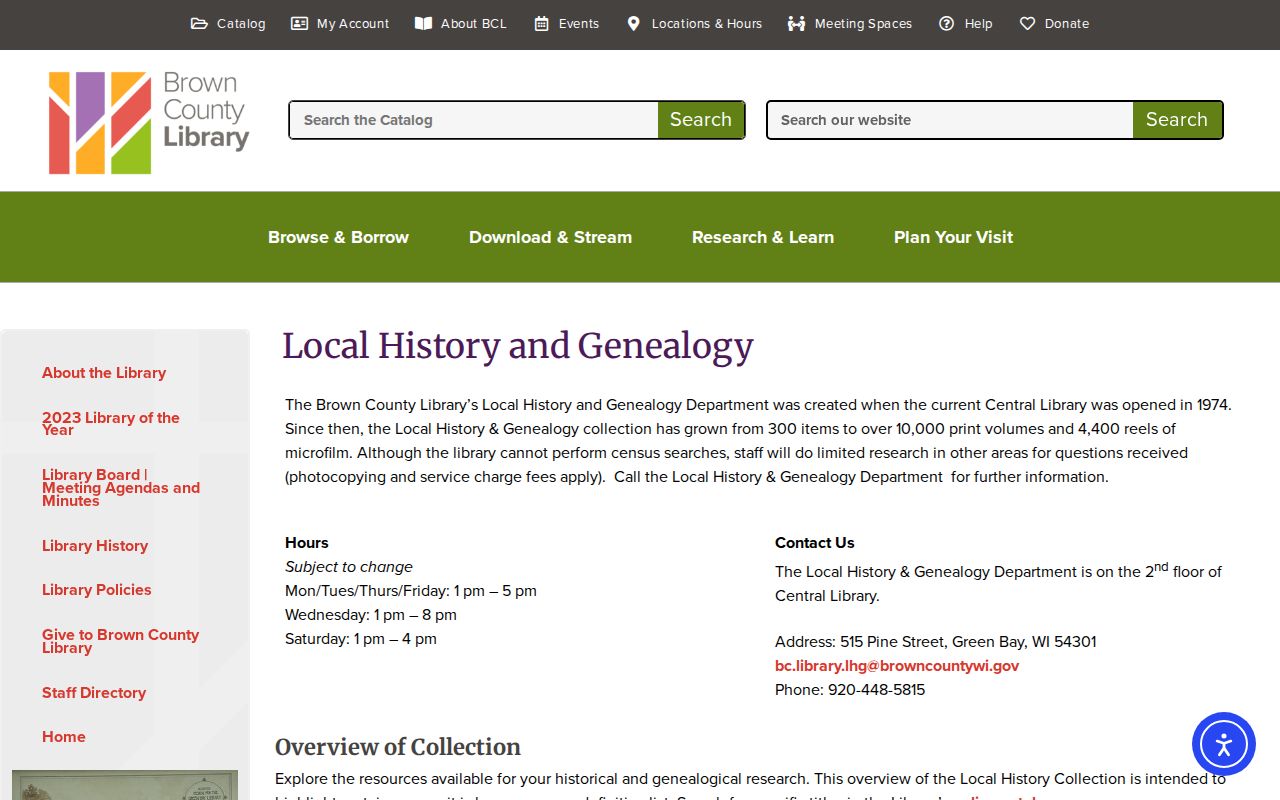Green Bay residents directory Brown County Library genealogy resources